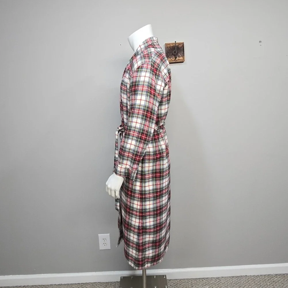 L.L. Bean Flannel Robe‎ Men Medium Red Tartan Plaid Loungewear Cabin Long Modest